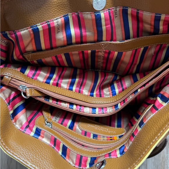 Tiganello Genuine Leather Yellow and Brown Shoulder Bag - Picture 3 of 6
